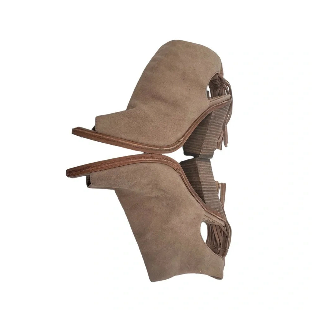 Vince Camuto Brown Leather Kyleena Block Heel Peep Toe Ankle Boots Size 6 Womens
